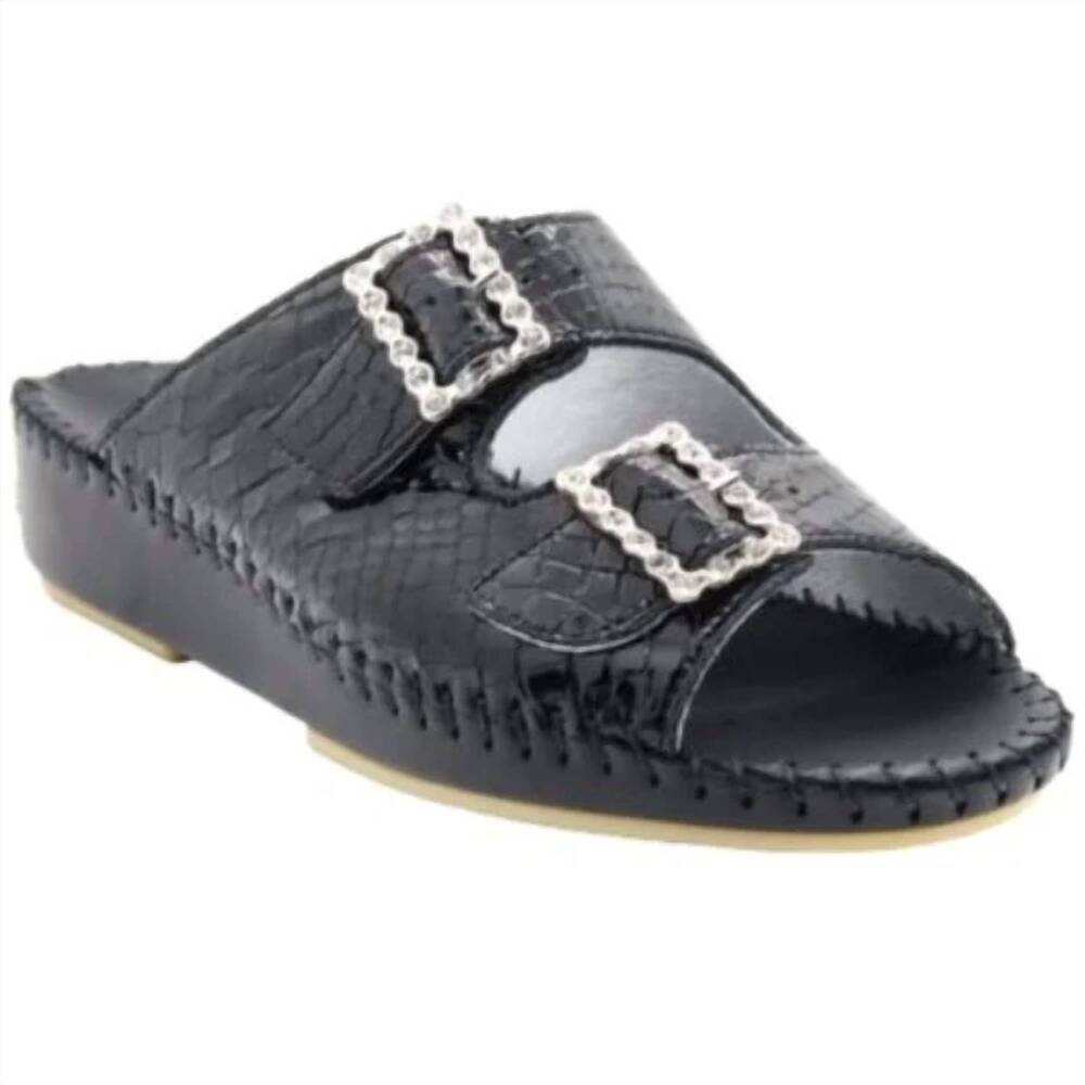 NEW LAPLUME women's jen slide in black croc